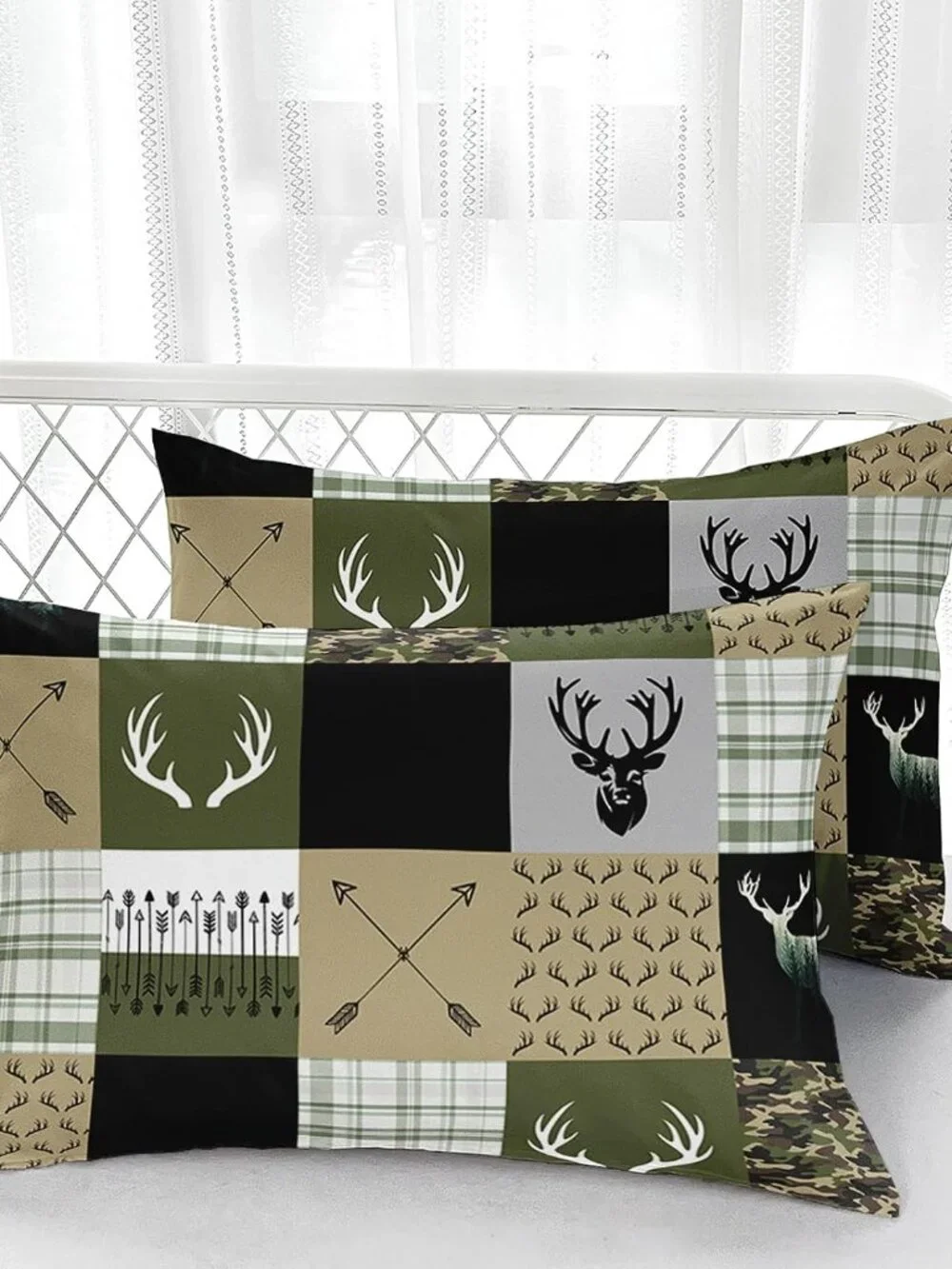 Hunting Camo Comforter Sets Queen Size，Bedding Sets for Kids,Arrows and Deers Co